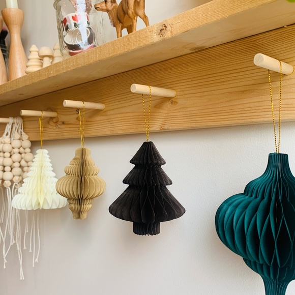 Scandinavian Honeycomb Paper Christmas Ornaments | Set of 4 - Picture 2 of 5